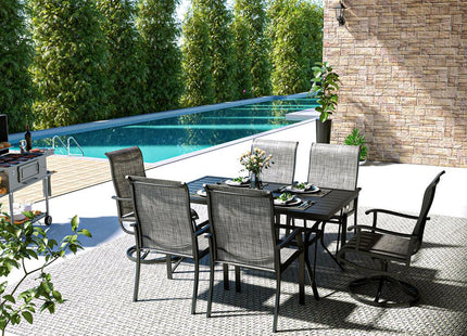 Pamapic 7-Piece Textilene Outdoor Dining Set - Swivel Chairs, Rust-Resistant Table & Ultimate Backyard Vibes Pamapic