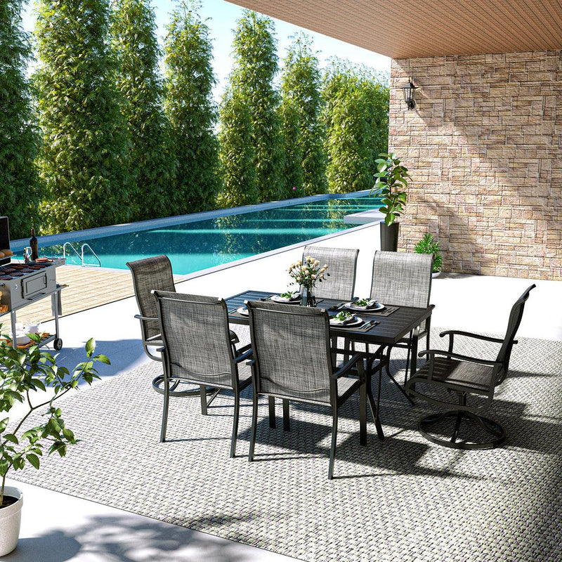 Pamapic 7-Piece Textilene Outdoor Dining Set - Swivel Chairs, Rust-Resistant Table & Ultimate Backyard Vibes
