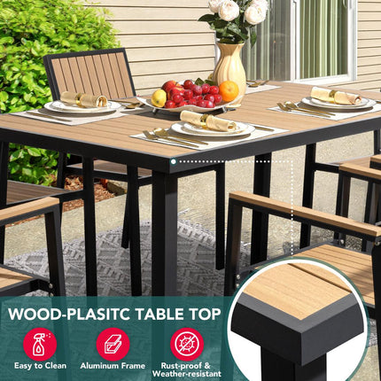 Pamapic Aluminum and Plastic-Wood Outdoor Dining Table Set Pamapic