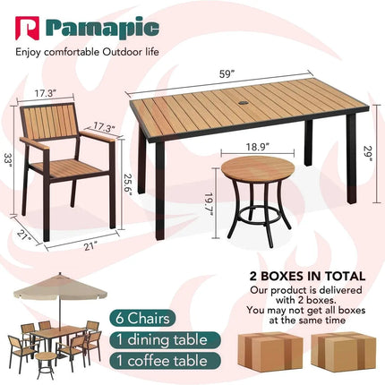 Pamapic Aluminum and Plastic-Wood Outdoor Dining Table Set Pamapic