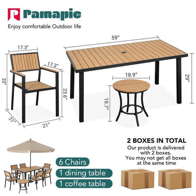 Pamapic Aluminum and Plastic-Wood Outdoor Dining Table Set