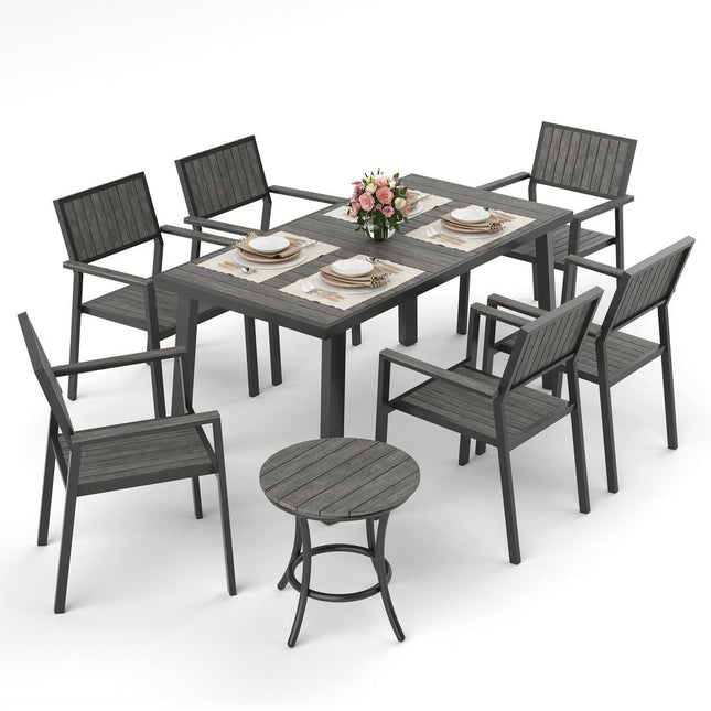 Pamapic Aluminum and Plastic-Wood Outdoor Dining Table Set