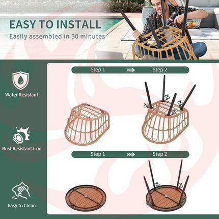 Pamapic Patio Round Dining Set with Wood Table Top & Wicker Rattan Chairs Pamapic