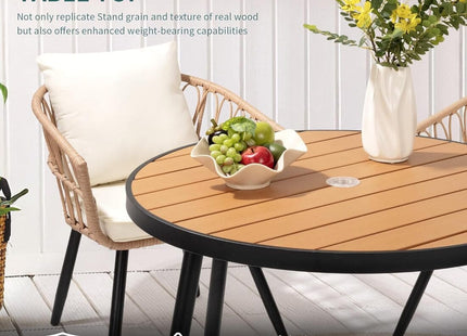 Pamapic Patio Round Dining Set with Wood Table Top & Wicker Rattan Chairs Pamapic