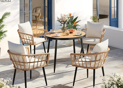 Pamapic Patio Round Dining Set with Wood Table Top & Wicker Rattan Chairs Pamapic