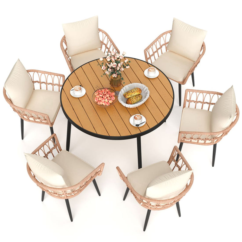 Pamapic Patio Round Dining Set with Wood Table Top & Wicker Rattan Chairs