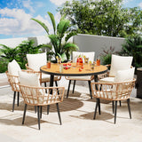 Pamapic Patio Round Dining Set with Wood Table Top & Wicker Rattan Chairs
