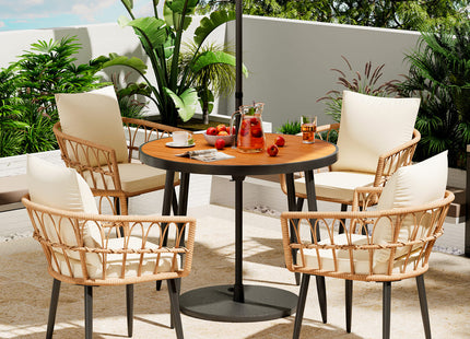 Pamapic Patio Round Dining Set with Wood Table Top & Wicker Rattan Chairs Pamapic
