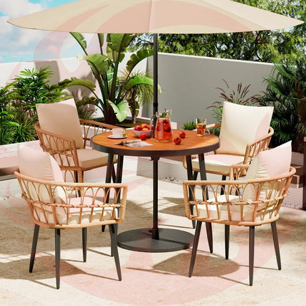 Pamapic Patio Round Dining Set with Wood Table Top & Wicker Rattan Chairs Pamapic