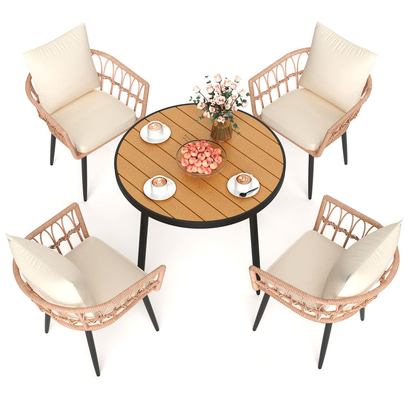 Pamapic Patio Round Dining Set with Wood Table Top & Wicker Rattan Chairs