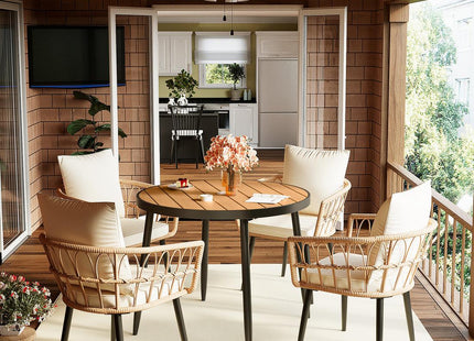 Pamapic Patio Round Dining Set with Wood Table Top & Wicker Rattan Chairs Pamapic