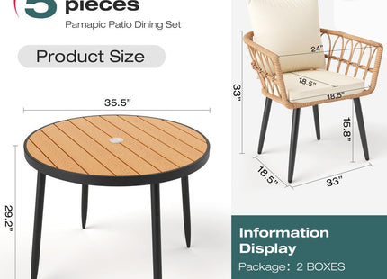 Pamapic Patio Round Dining Set with Wood Table Top & Wicker Rattan Chairs Pamapic