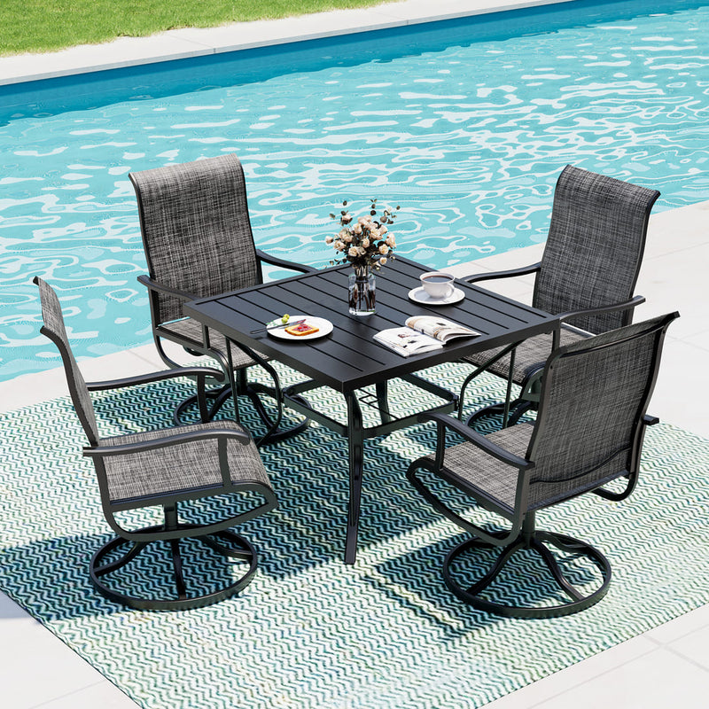 Pamapic 5-Piece Patio Dining Set with 4 Textilene Swivel Chairs
