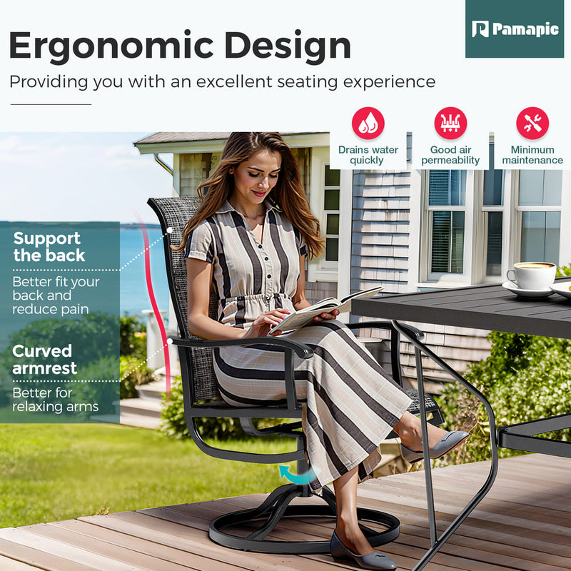 Pamapic 5-Piece Patio Dining Set with 4 Textilene Swivel Chairs