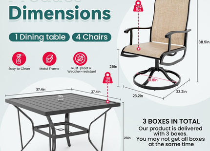 Pamapic 5-Piece Patio Dining Set with 4 Textilene Swivel Chairs Pamapic