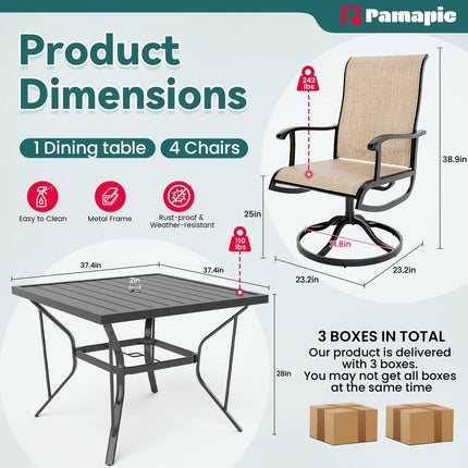 Pamapic 5-Piece Patio Dining Set with 4 Textilene Swivel Chairs Pamapic