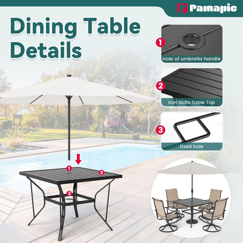 Pamapic 5-Piece Patio Dining Set with 4 Textilene Swivel Chairs