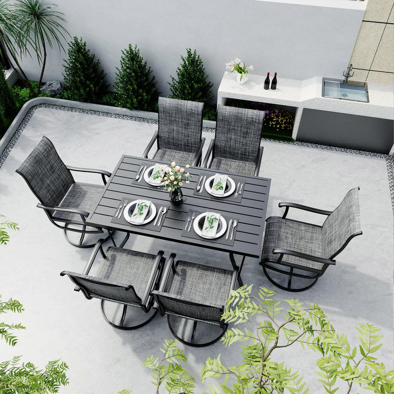 Pamapic 7-Piece Outdoor Dining Set - Textilene Table with 6 Swivel Chairs