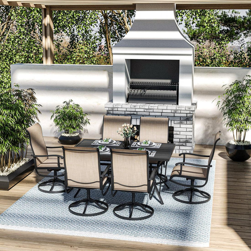 Pamapic 7-Piece Outdoor Dining Set - Textilene Table with 6 Swivel Chairs