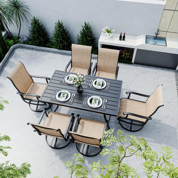 Pamapic 7-Piece Outdoor Dining Set - Textilene Table with 6 Swivel Chairs