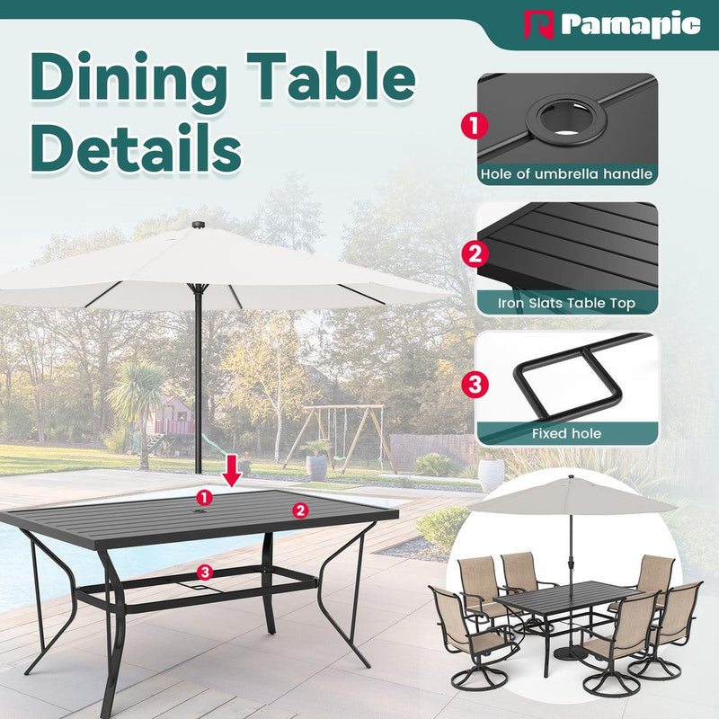 Pamapic 7-Piece Outdoor Dining Set - Textilene Table with 6 Swivel Chairs