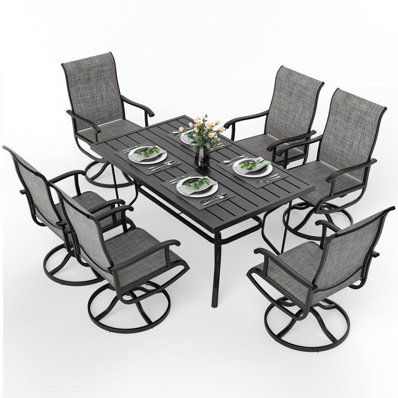 Pamapic 7-Piece Outdoor Dining Set - Textilene Table with 6 Swivel Chairs