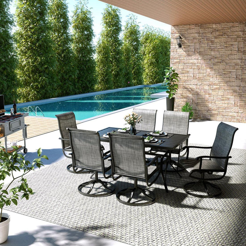 Pamapic 7-Piece Outdoor Dining Set - Textilene Table with 6 Swivel Chairs