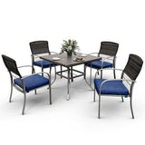 Pamapic Outdoor Dining Set for 4 - Iron Frame & Rattan Backrest Patio Furniture