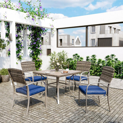 Pamapic Outdoor Dining Set for 4 - Iron Frame & Rattan Backrest Patio Furniture Pamapic
