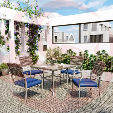 Pamapic Outdoor Dining Set for 4 - Iron Frame & Rattan Backrest Patio Furniture Pamapic