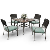 Pamapic Outdoor Dining Set for 4 - Iron Frame & Rattan Backrest Patio Furniture