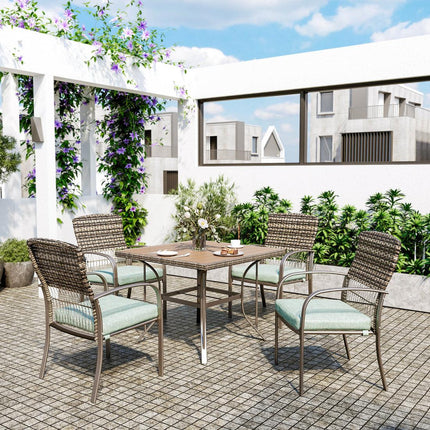 Pamapic Outdoor Dining Set for 4 - Iron Frame & Rattan Backrest Patio Furniture Pamapic