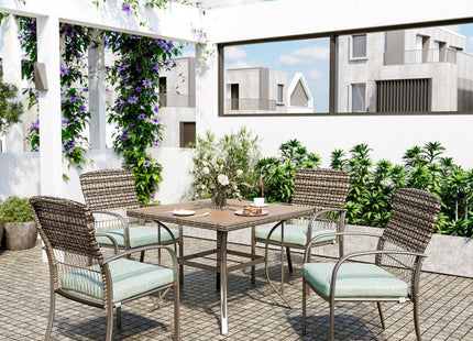 Pamapic Outdoor Dining Set for 4 - Iron Frame & Rattan Backrest Patio Furniture Pamapic