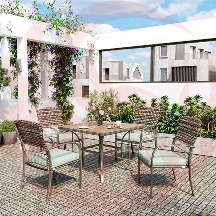Pamapic Outdoor Dining Set for 4 - Iron Frame & Rattan Backrest Patio Furniture Pamapic