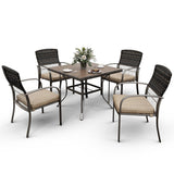 Pamapic Outdoor Dining Set for 4 - Iron Frame & Rattan Backrest Patio Furniture