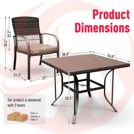 Pamapic Outdoor Dining Set for 4 - Iron Frame & Rattan Backrest Patio Furniture Pamapic