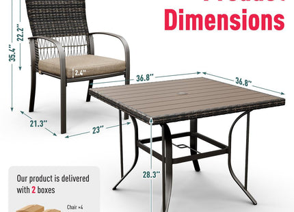 Pamapic Outdoor Dining Set for 4 - Iron Frame & Rattan Backrest Patio Furniture Pamapic