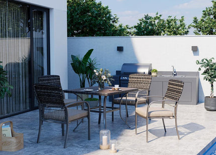 Pamapic Outdoor Dining Set for 4 - Iron Frame & Rattan Backrest Patio Furniture Pamapic
