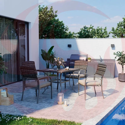 Pamapic Outdoor Dining Set for 4 - Iron Frame & Rattan Backrest Patio Furniture Pamapic