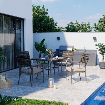 Pamapic Outdoor Dining Set for 4 - Iron Frame & Rattan Backrest Patio Furniture Pamapic