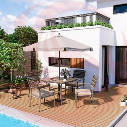 Pamapic Outdoor Dining Set for 4 - Iron Frame & Rattan Backrest Patio Furniture Pamapic