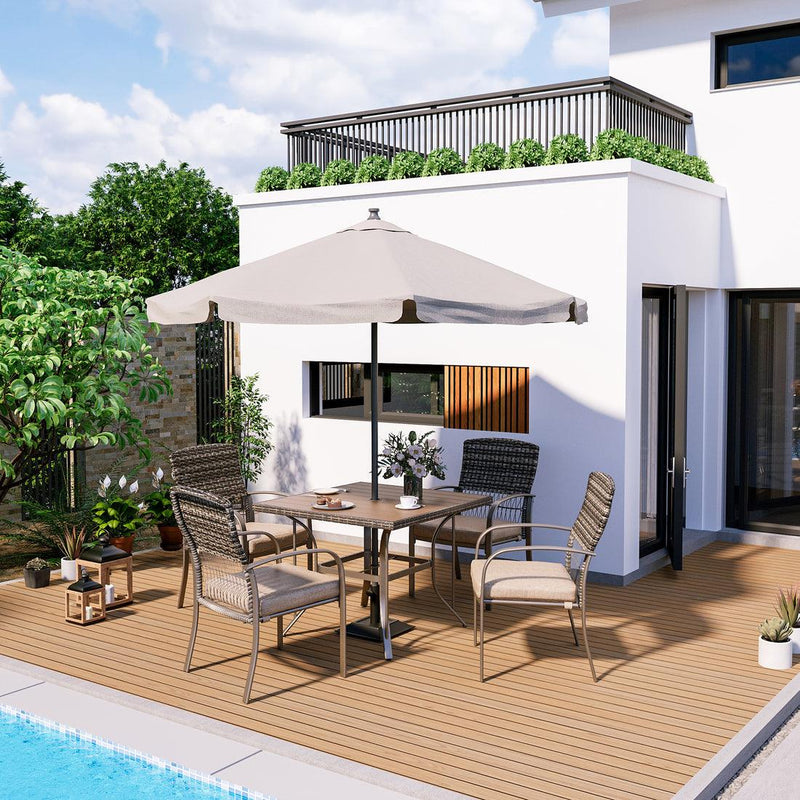 Pamapic Outdoor Dining Set for 4 - Iron Frame & Rattan Backrest Patio Furniture