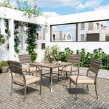 Pamapic Outdoor Dining Set for 4 - Iron Frame & Rattan Backrest Patio Furniture