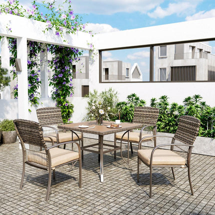 Pamapic Outdoor Dining Set for 4 - Iron Frame & Rattan Backrest Patio Furniture Pamapic