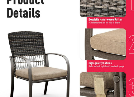 Pamapic Outdoor Dining Set for 4 - Iron Frame & Rattan Backrest Patio Furniture Pamapic