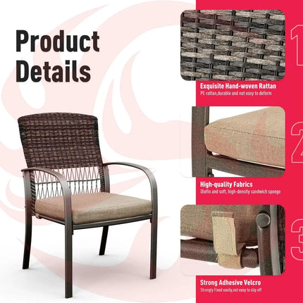 Pamapic Outdoor Dining Set for 4 - Iron Frame & Rattan Backrest Patio Furniture Pamapic