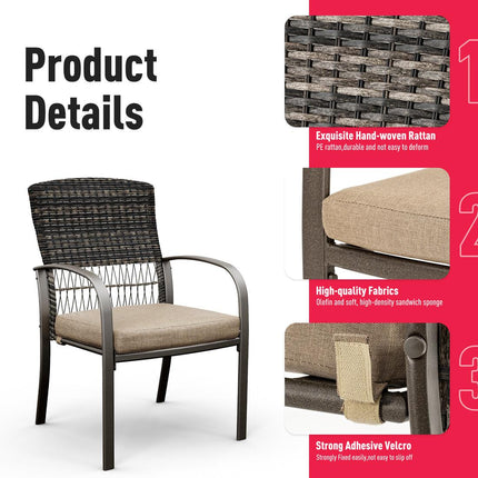 Pamapic Outdoor Dining Set for 4 - Iron Frame & Rattan Backrest Patio Furniture Pamapic