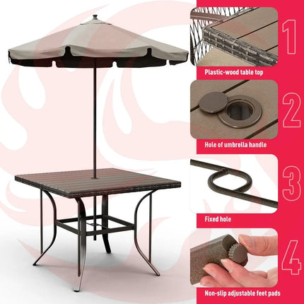 Pamapic Outdoor Dining Set for 4 - Iron Frame & Rattan Backrest Patio Furniture Pamapic