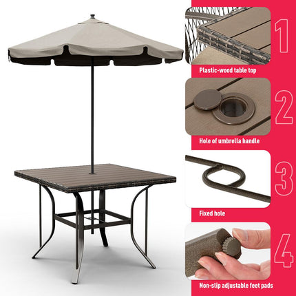 Pamapic Outdoor Dining Set for 4 - Iron Frame & Rattan Backrest Patio Furniture Pamapic