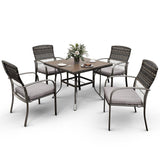 Pamapic Outdoor Dining Set for 4 - Iron Frame & Rattan Backrest Patio Furniture